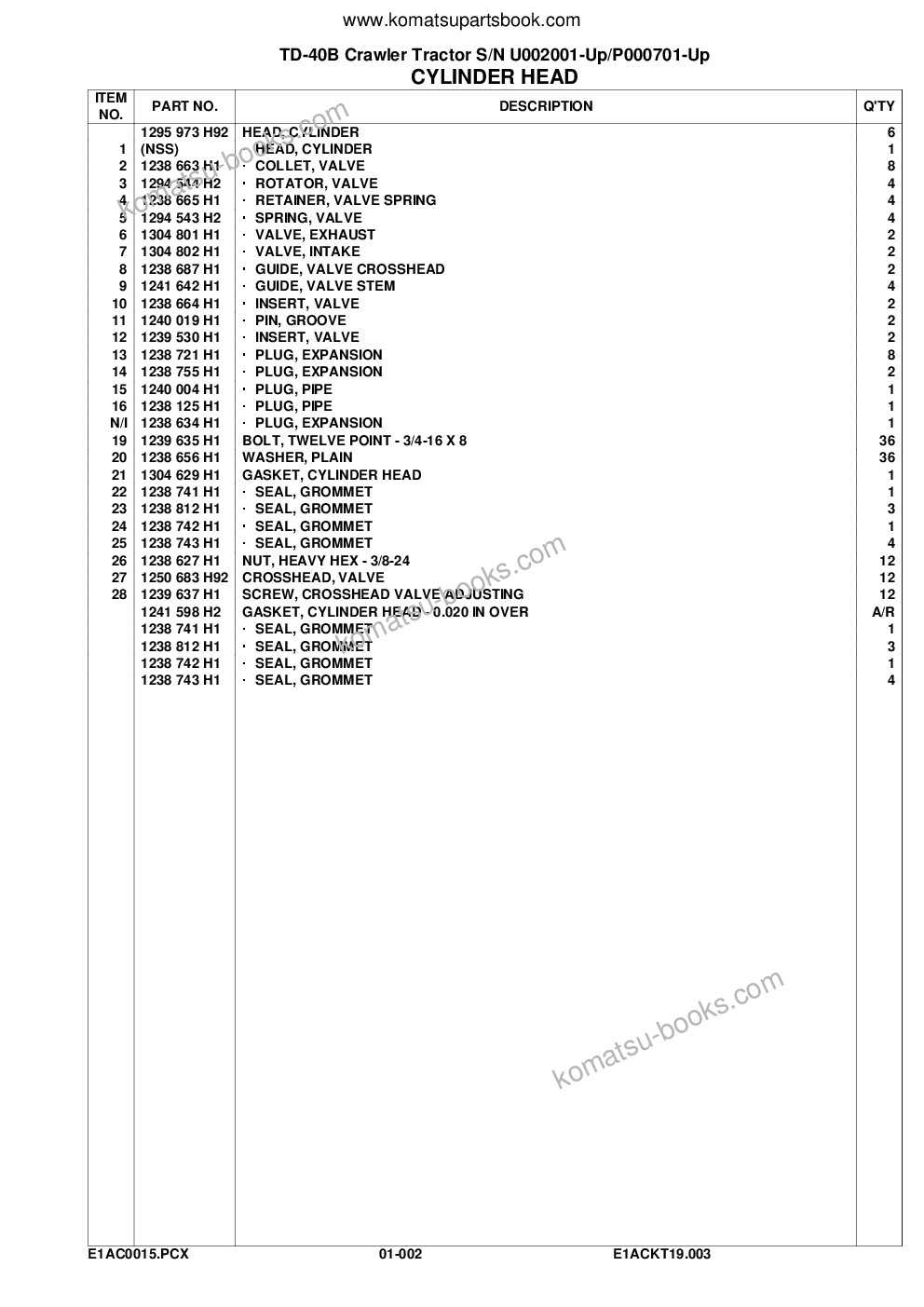 Komatsu td-40b s/n u002001-up/p000701-up Parts catalog cover Page 5