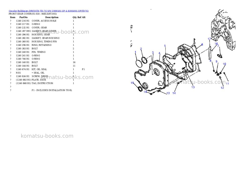 Komatsu td-7g s/n u000501-up & k005001-up Parts catalog cover Page 10 Komatsu td-7g s/n u000501-up & k005001-up Parts catalog cover Page 10