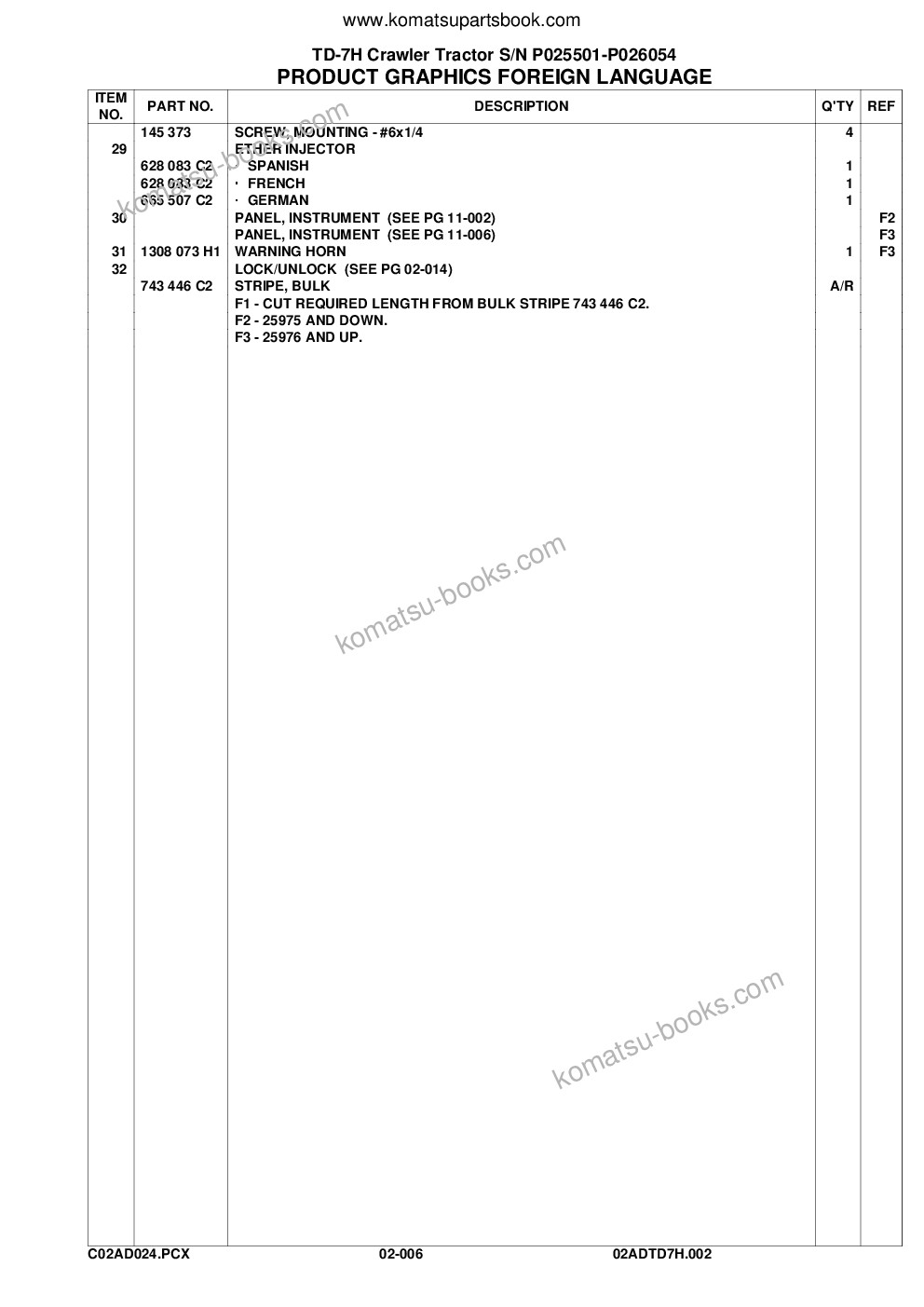 Komatsu td-7h s/n p025501-p026054 Parts catalog cover Page 10 Komatsu td-7h s/n p025501-p026054 Parts catalog cover Page 10