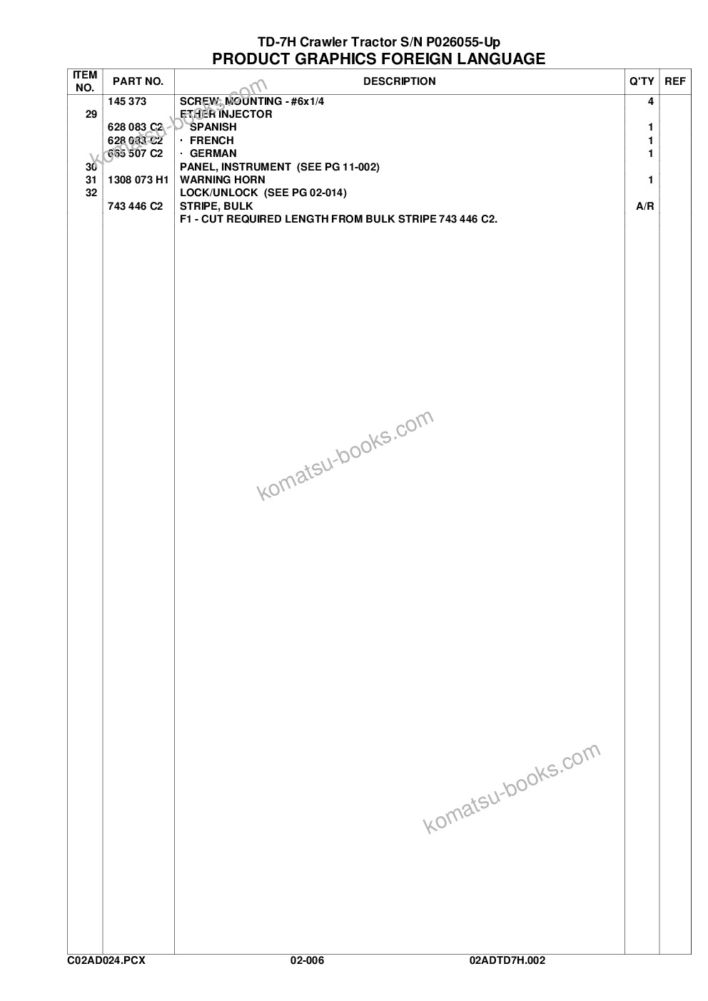 Komatsu td-7h s/n p026055-p026160 Parts catalog cover Page 10