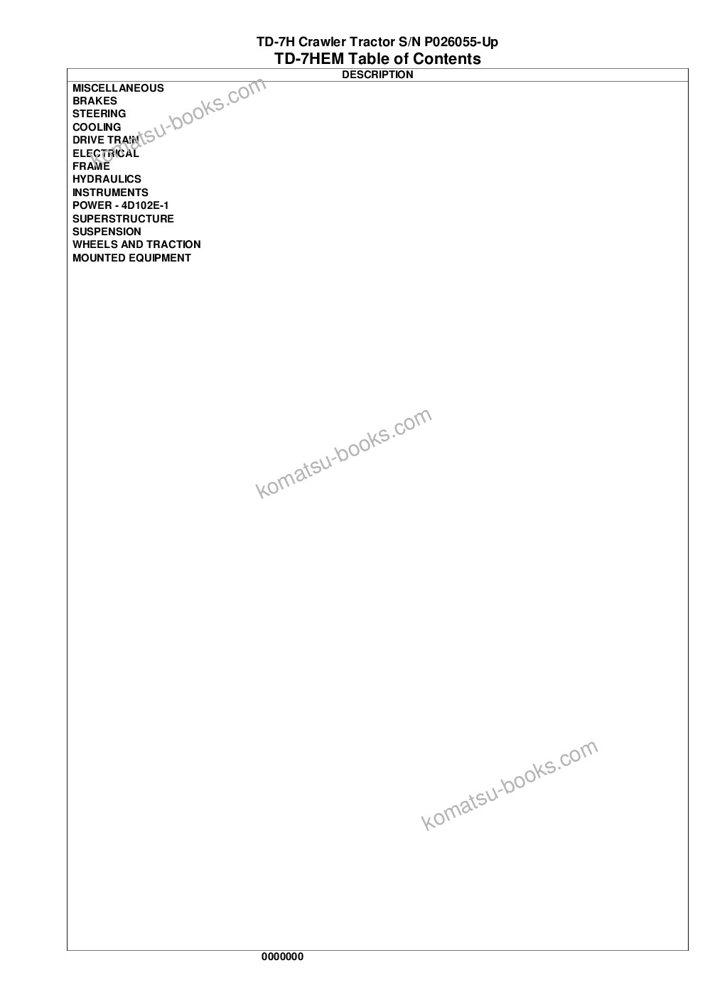 Komatsu td-7h s/n p026055-p026160 Parts catalog cover Page 2