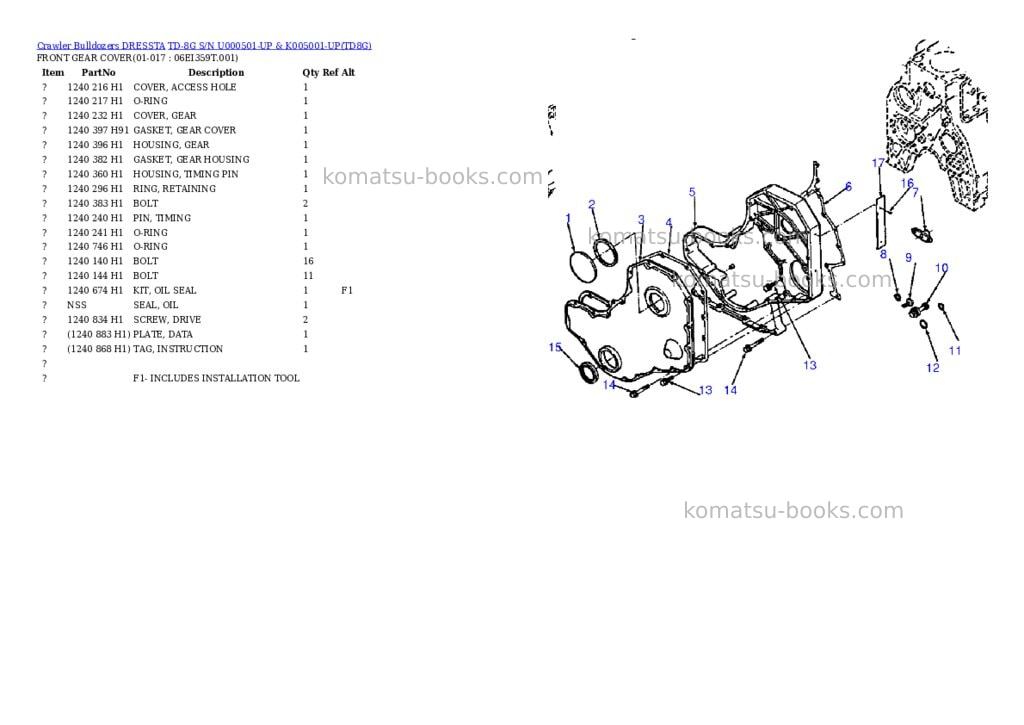 Komatsu td-8g s/n u000501-up & k005001-up Parts catalog cover Page 10 Komatsu td-8g s/n u000501-up & k005001-up Parts catalog cover Page 10