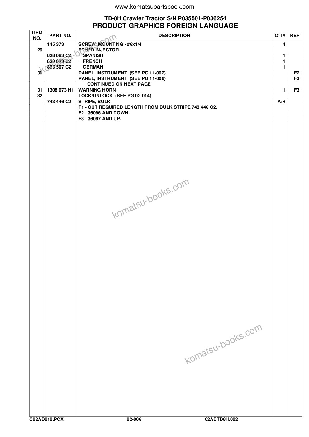 Komatsu td-8h s/n p035501-p036254 Parts catalog cover Page 10