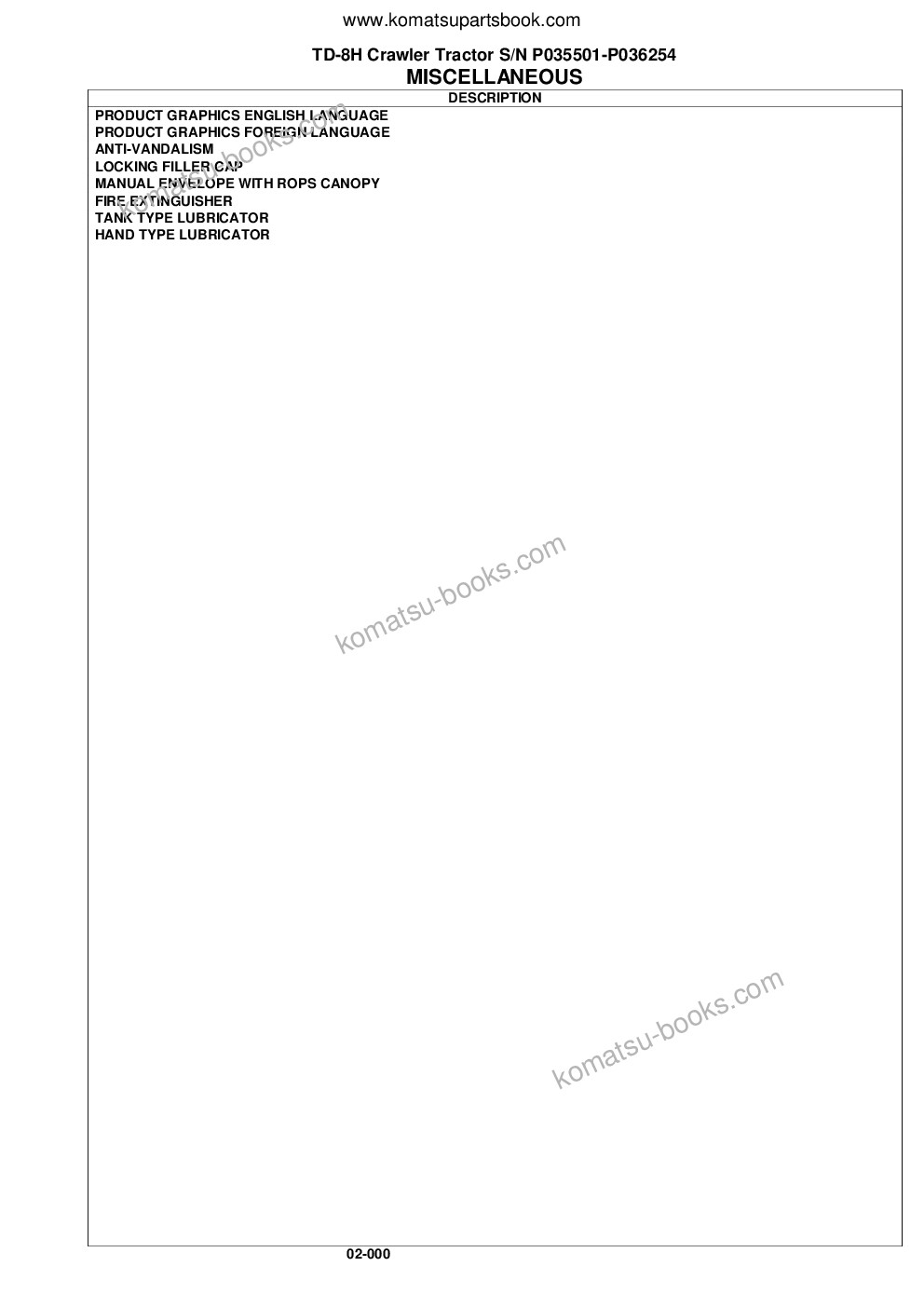 Komatsu td-8h s/n p035501-p036254 Parts catalog cover Page 3
