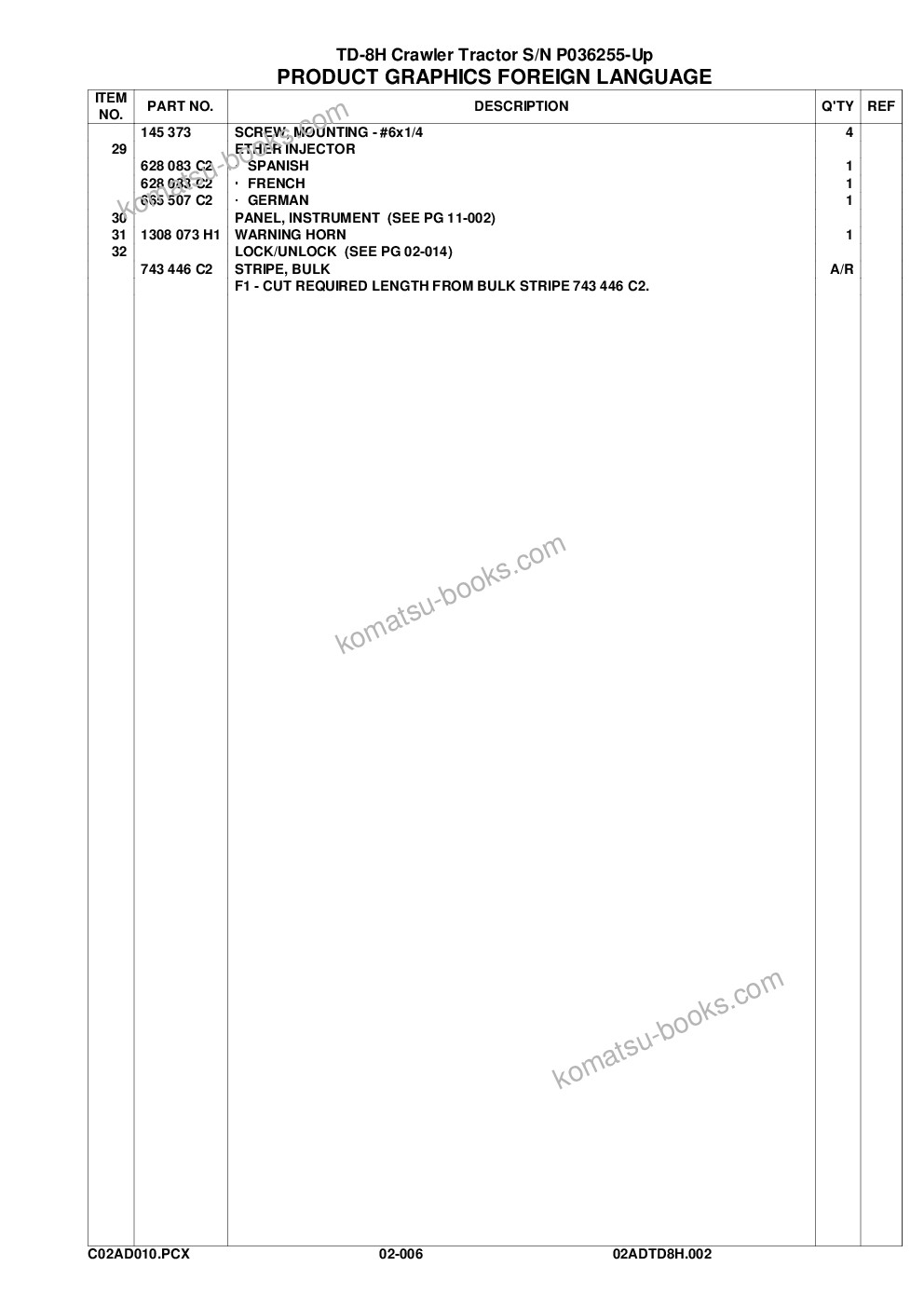 Komatsu td-8h s/n p036255-p036501 Parts catalog cover Page 10
