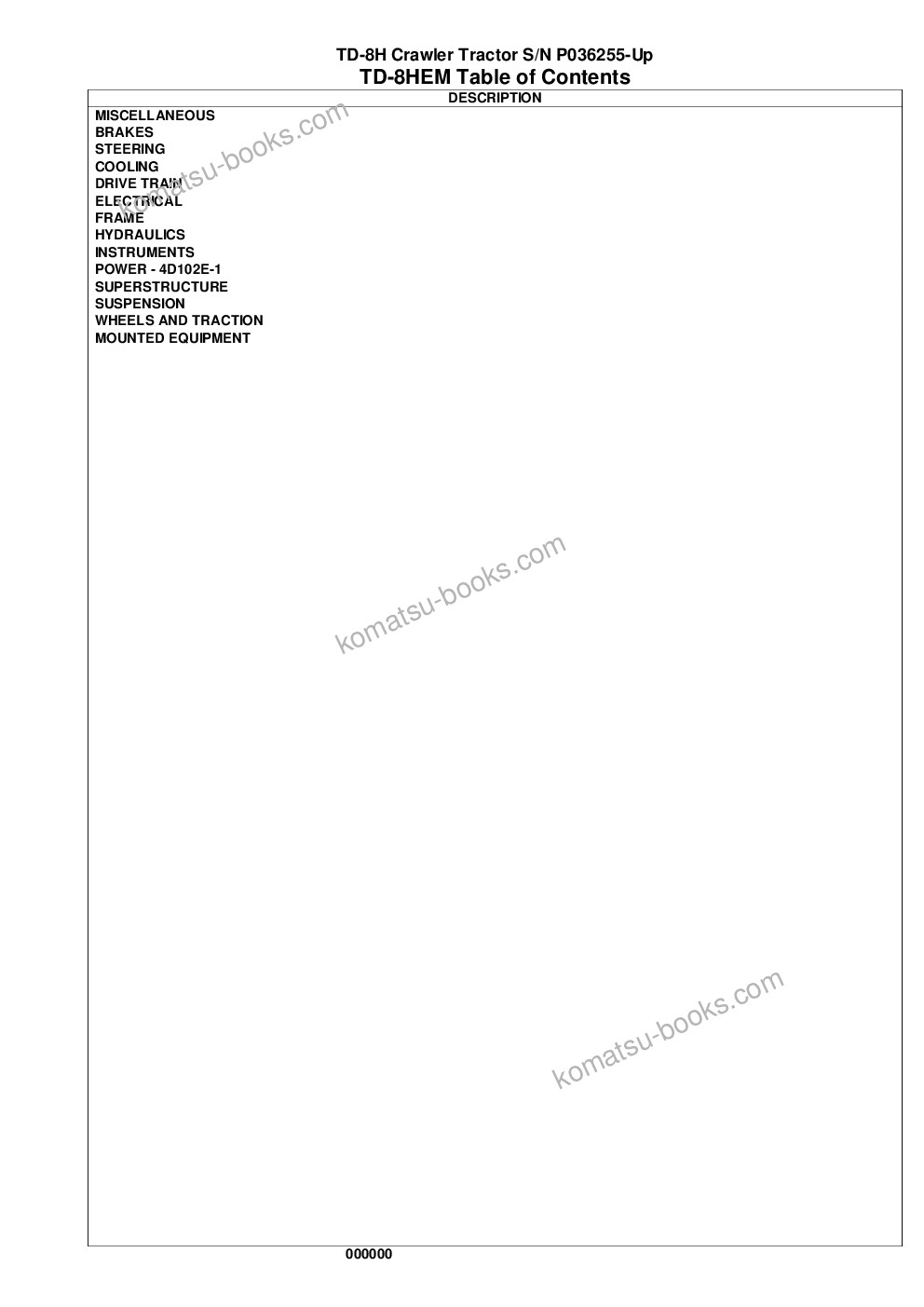 Komatsu td-8h s/n p036255-p036501 Parts catalog cover Page 2