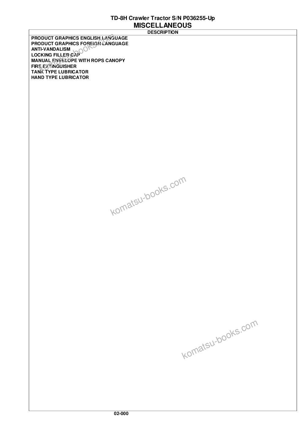 Komatsu td-8h s/n p036255-p036501 Parts catalog cover Page 3