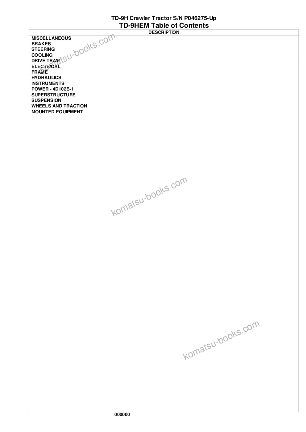Komatsu td-9h s/n p046275-p046397 Katalog dílů obálka Strana 2