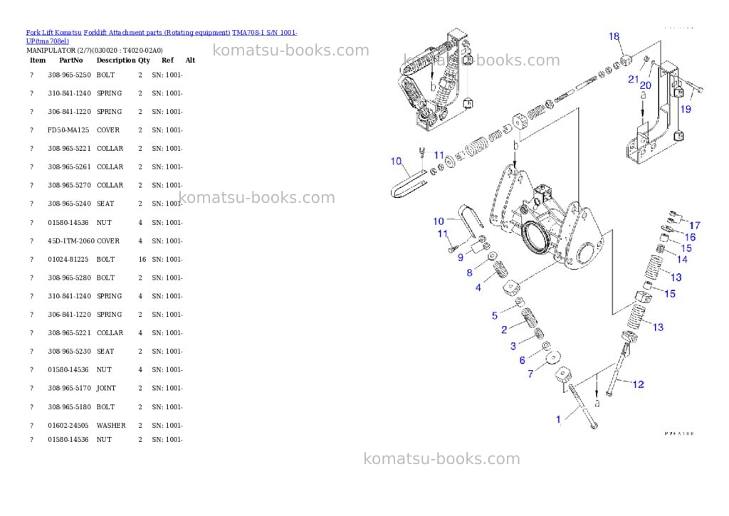 Komatsu TMA708-1 S/N 1001-UP Parts catalog cover
