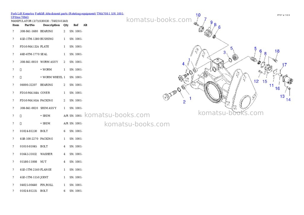 Komatsu TMA708-1 S/N 1001-UP Parts catalog cover Page 2