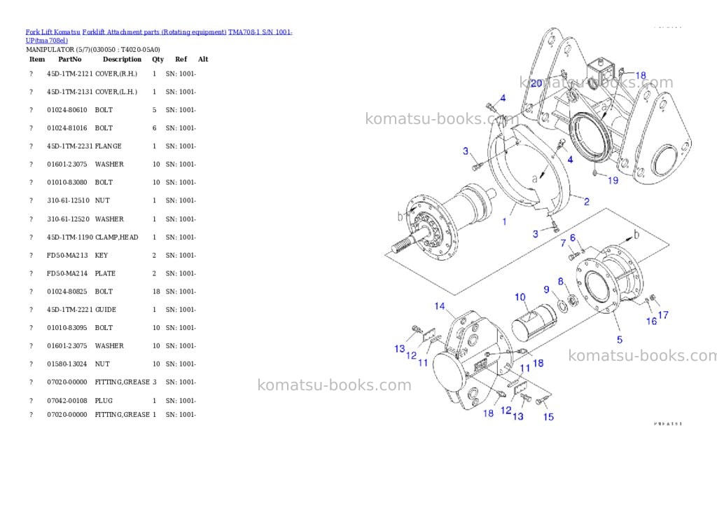 Komatsu TMA708-1 S/N 1001-UP Parts catalog cover Page 4