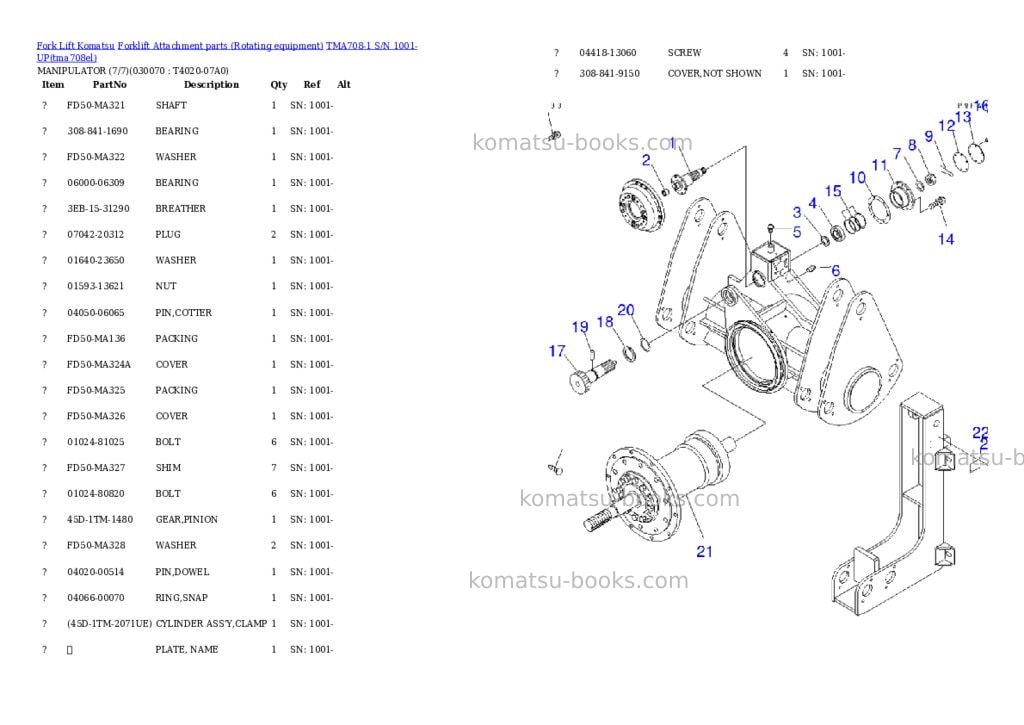 Komatsu TMA708-1 S/N 1001-UP Parts catalog cover Page 6