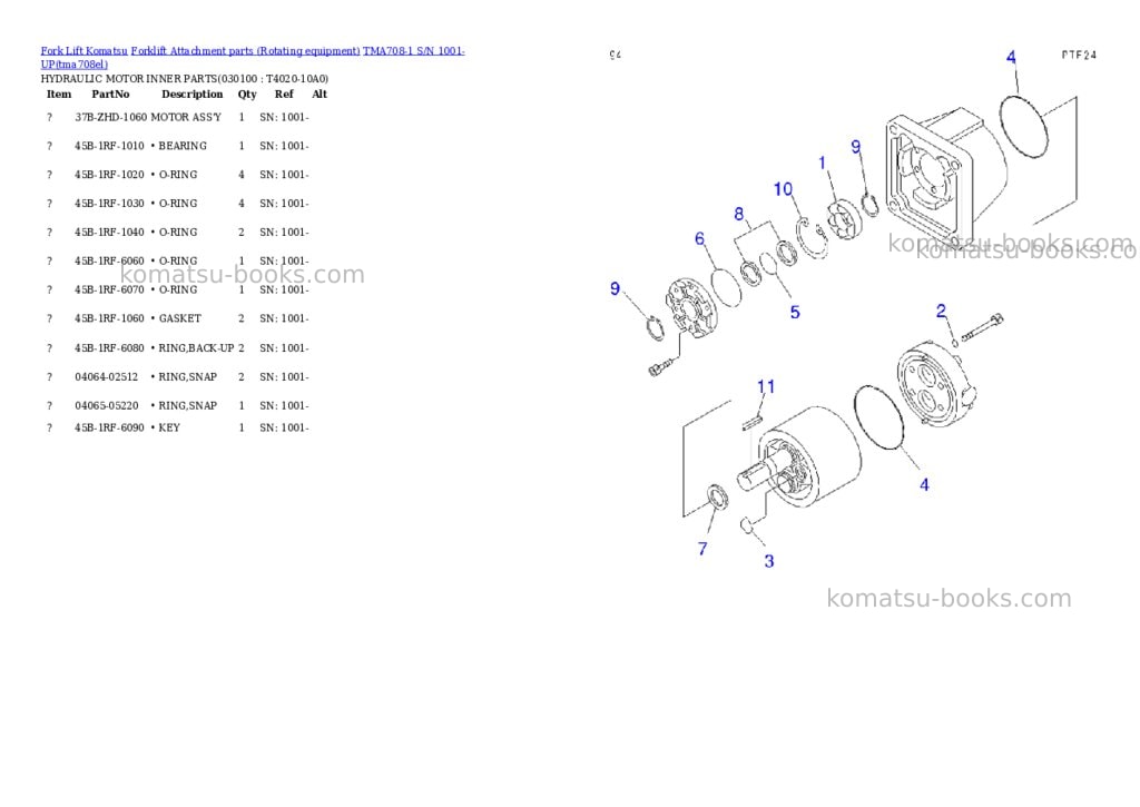 Komatsu TMA708-1 S/N 1001-UP Parts catalog cover Page 9