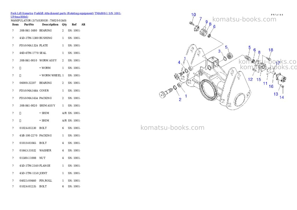 Komatsu TMA808-1 S/N 1001-UP Parts catalog cover Page 2 Komatsu TMA808-1 S/N 1001-UP Parts catalog cover Page 2