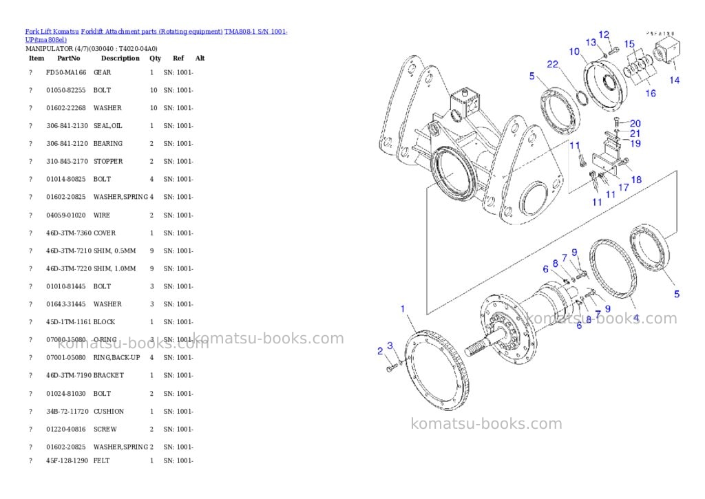 Komatsu TMA808-1 S/N 1001-UP Parts catalog cover Page 3 Komatsu TMA808-1 S/N 1001-UP Parts catalog cover Page 3