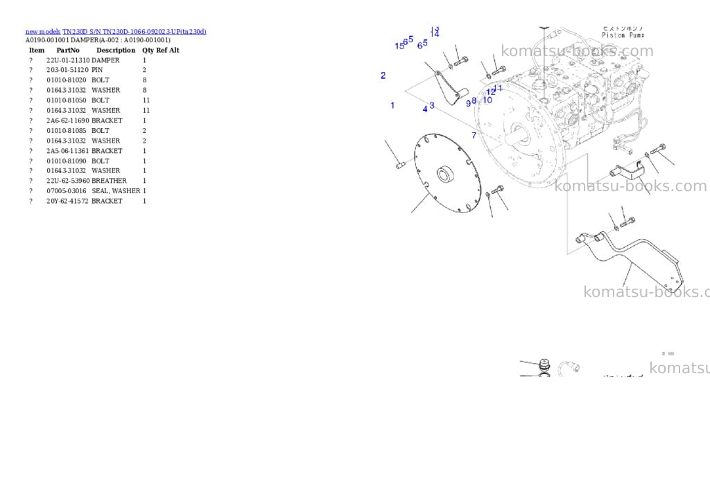 Komatsu TN230D S/N TN230D-1066-092023-UP Parts catalog cover