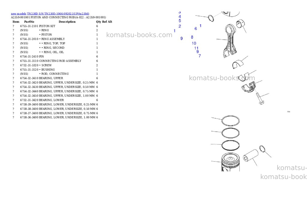 Komatsu TN230D S/N TN230D-1066-092023-UP Parts catalog cover Page 10