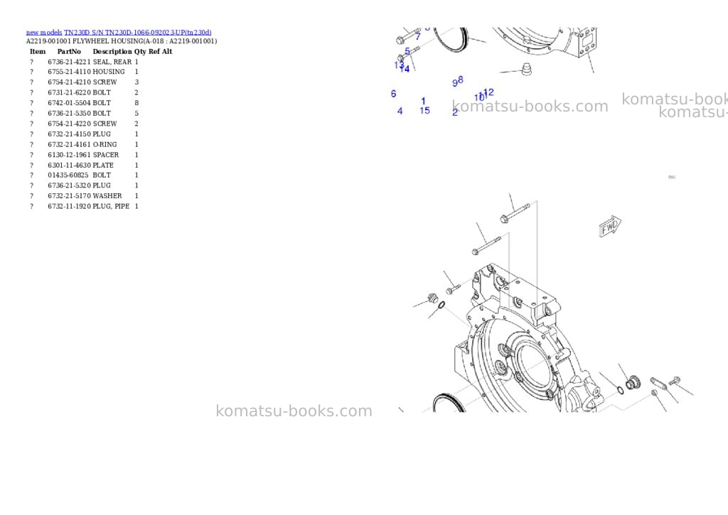 Komatsu TN230D S/N TN230D-1066-092023-UP Parts catalog cover Page 8