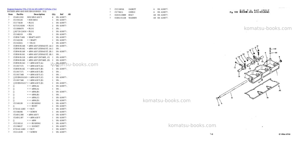Komatsu VTA-1710-1A S/N 430077-UP Parts catalog cover