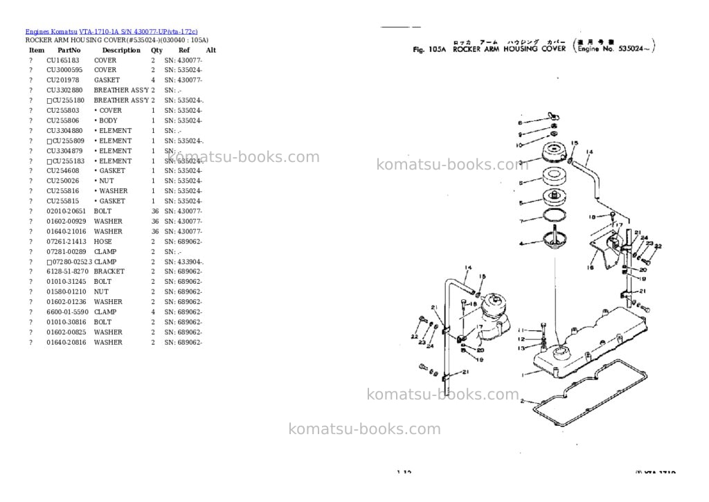 Komatsu VTA-1710-1A S/N 430077-UP Parts catalog cover Page 3