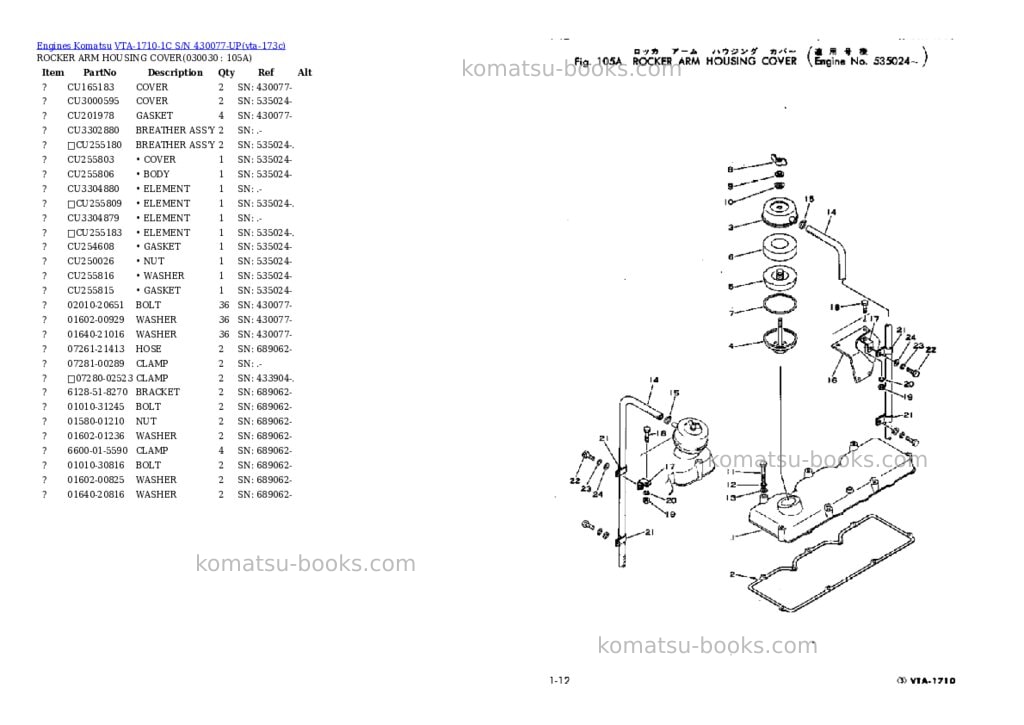 Komatsu VTA-1710-1C S/N 430077-UP Parts catalog cover Page 2 Komatsu VTA-1710-1C S/N 430077-UP Parts catalog cover Page 2
