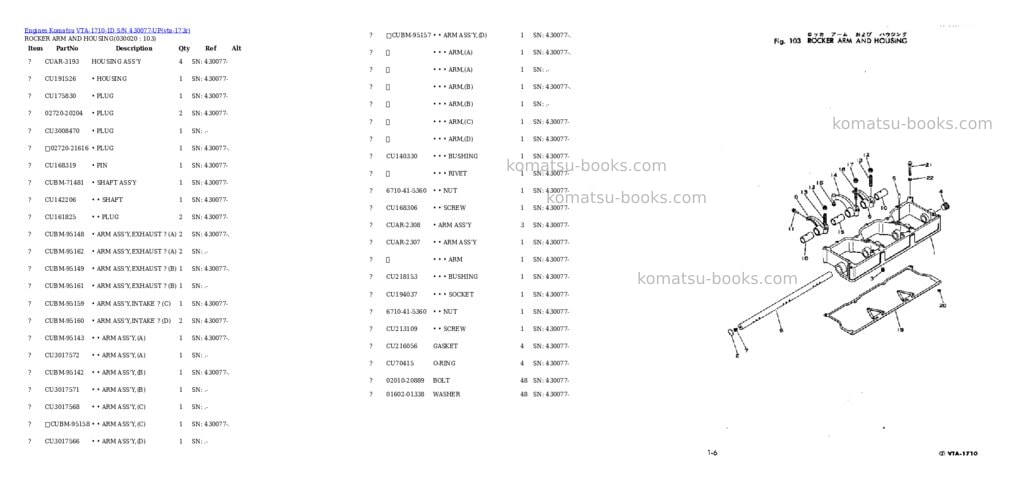 Komatsu VTA-1710-1D S/N 430077-UP Parts catalog cover