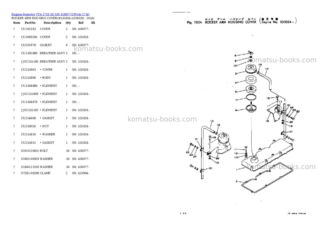 Komatsu VTA-1710-1D S/N 430077-UP Parts catalog cover Page 2