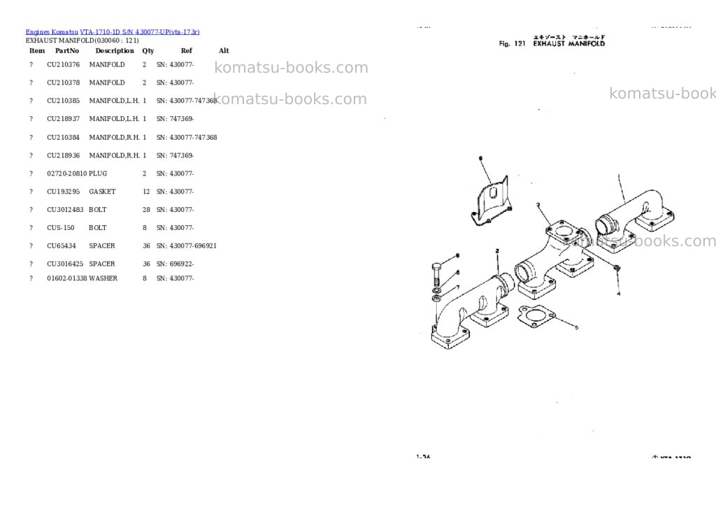 Komatsu VTA-1710-1D S/N 430077-UP Parts catalog cover Page 5