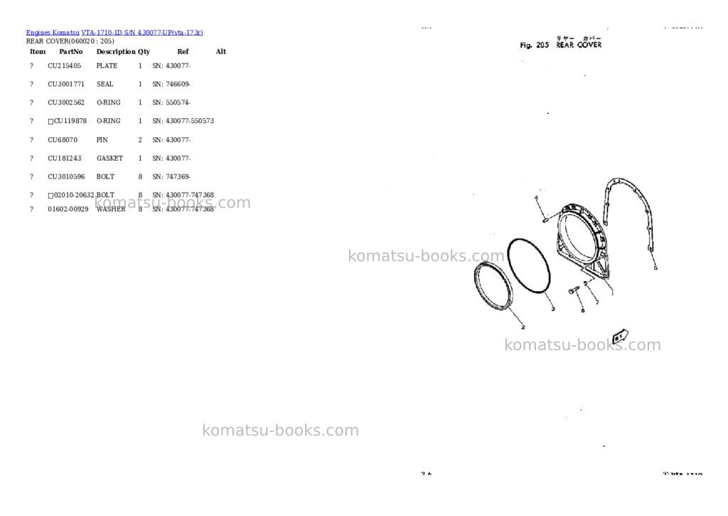 Komatsu VTA-1710-1D S/N 430077-UP Parts catalog cover Page 9