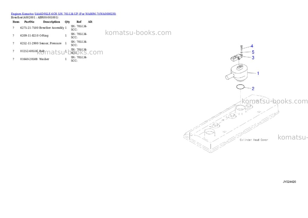 Komatsu saa4d95le-6ch s/n 705134-up for wa80m-7 Parts catalog cover