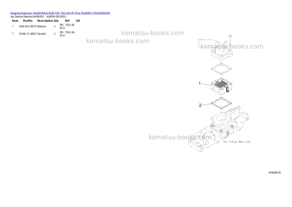 Komatsu saa4d95le-6ch s/n 705134-up for wa80m-7 Parts catalog cover Page 5