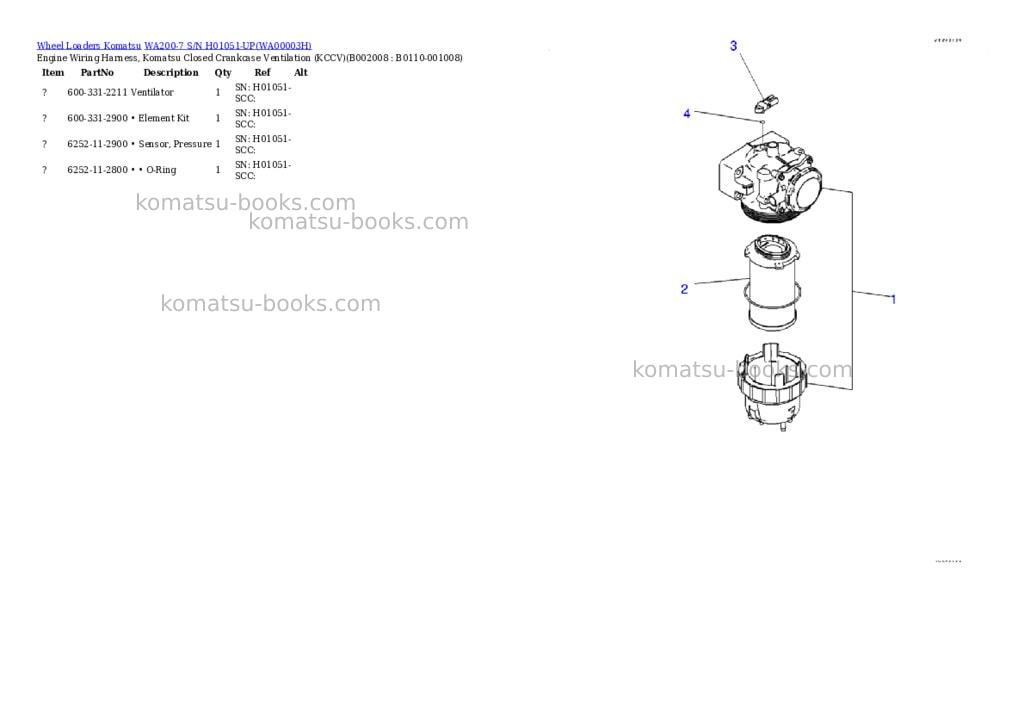 Komatsu wa200-7 s/n h01051-up Parts catalog cover Page 8