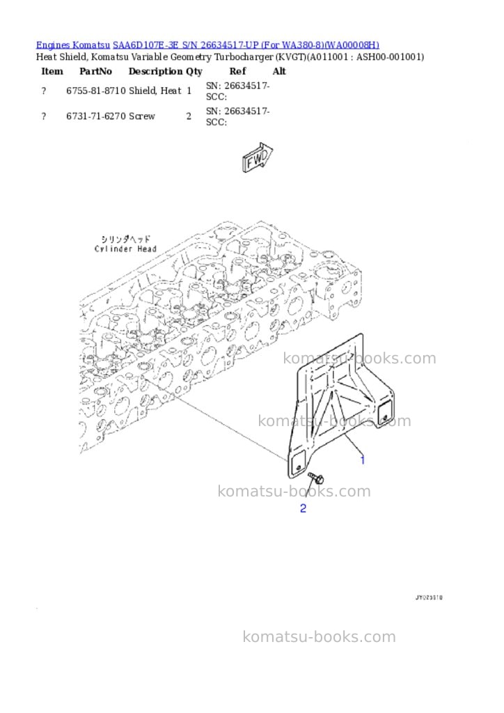 Komatsu SAA6D107E-3E S/N 26634517-UP (For WA380-8) Parts catalog cover Page 10