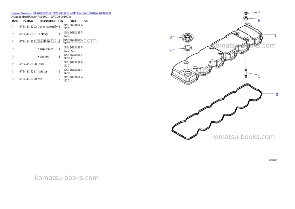 Komatsu SAA6D107E-3E S/N 26634517-UP (For WA380-8) Parts catalog cover Page 2