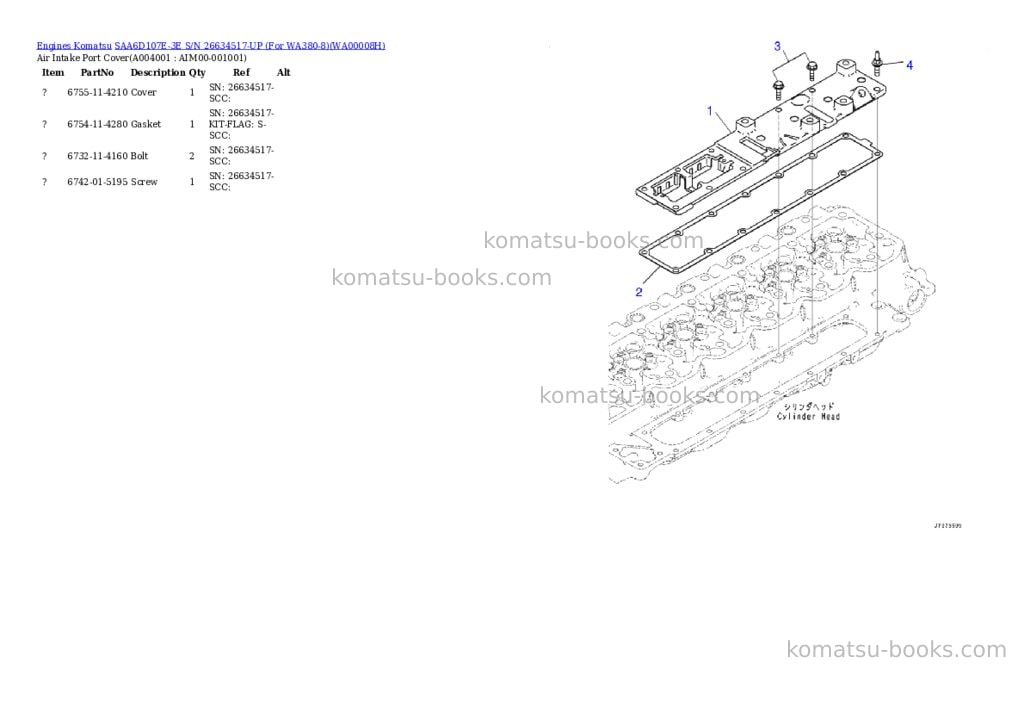 Komatsu SAA6D107E-3E S/N 26634517-UP (For WA380-8) Parts catalog cover Page 3
