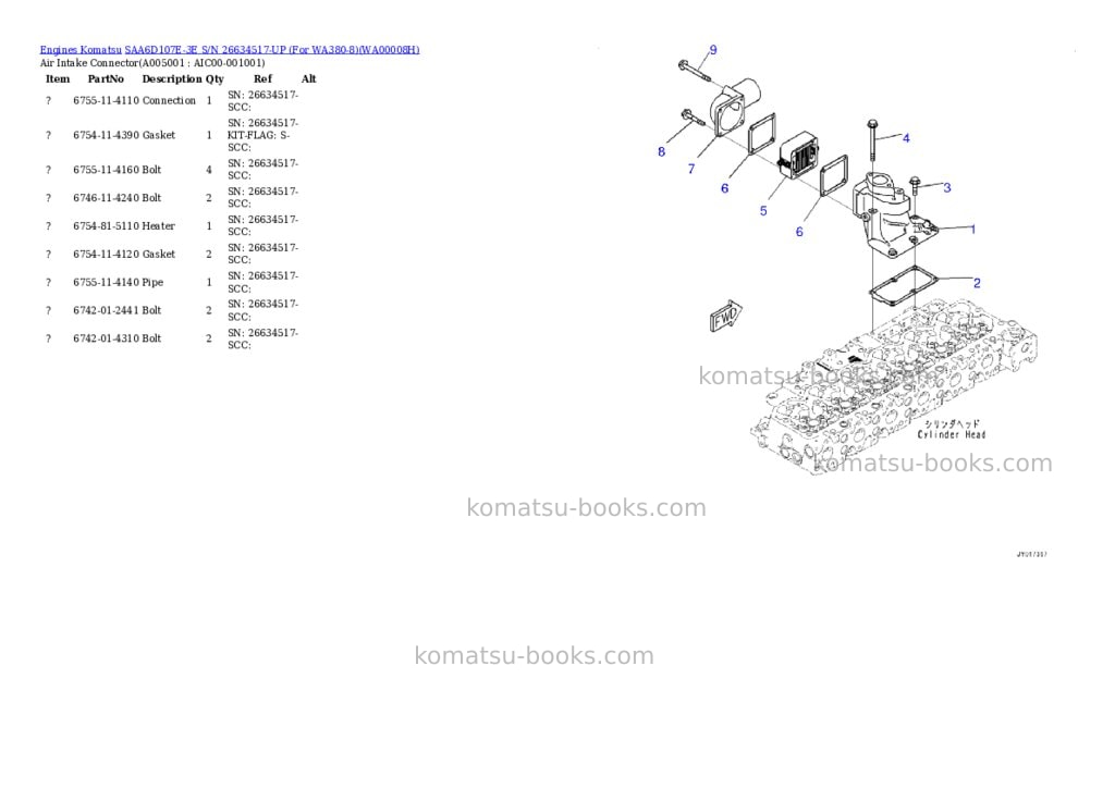 Komatsu SAA6D107E-3E S/N 26634517-UP (For WA380-8) Parts catalog cover Page 4