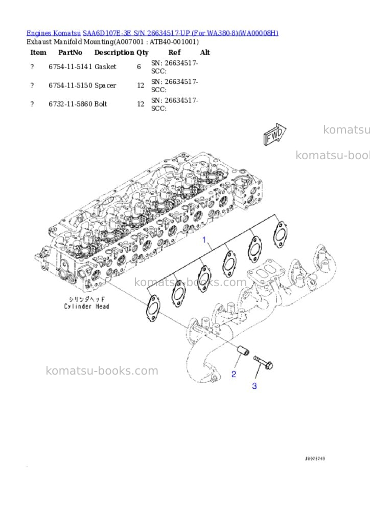 Komatsu SAA6D107E-3E S/N 26634517-UP (For WA380-8) Parts catalog cover Page 6