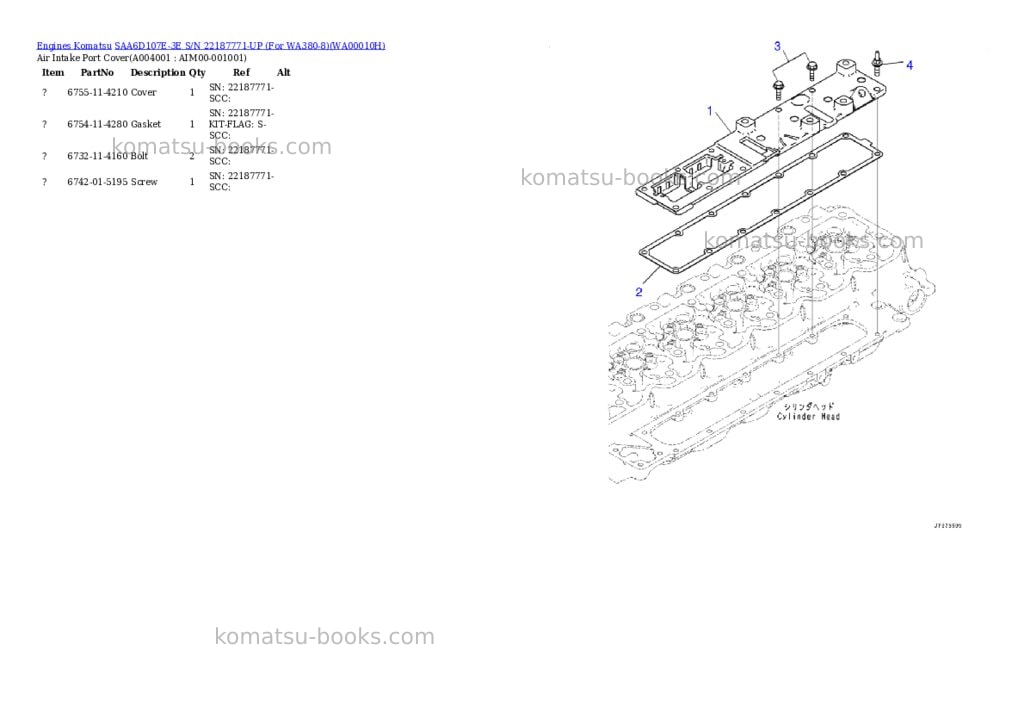 Komatsu saa6d107e-3e s/n 22187771-up for wa380-8 Parts catalog cover Page 3