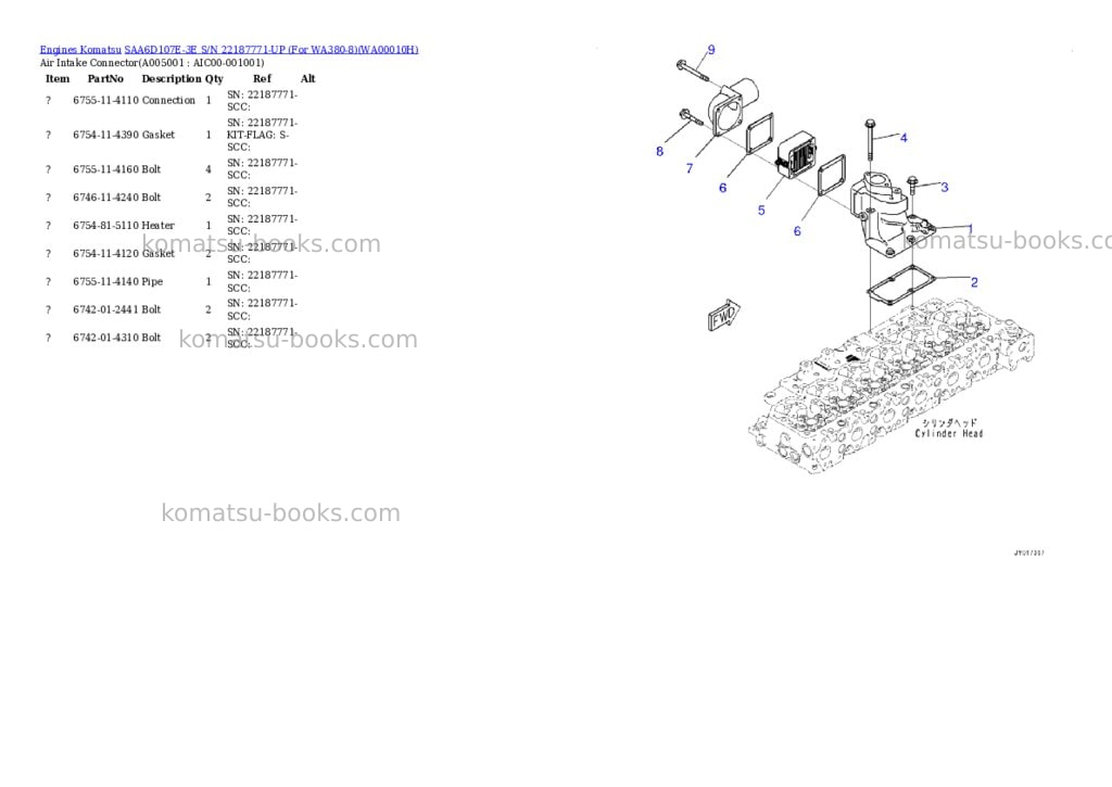 Komatsu saa6d107e-3e s/n 22187771-up for wa380-8 Parts catalog cover Page 4