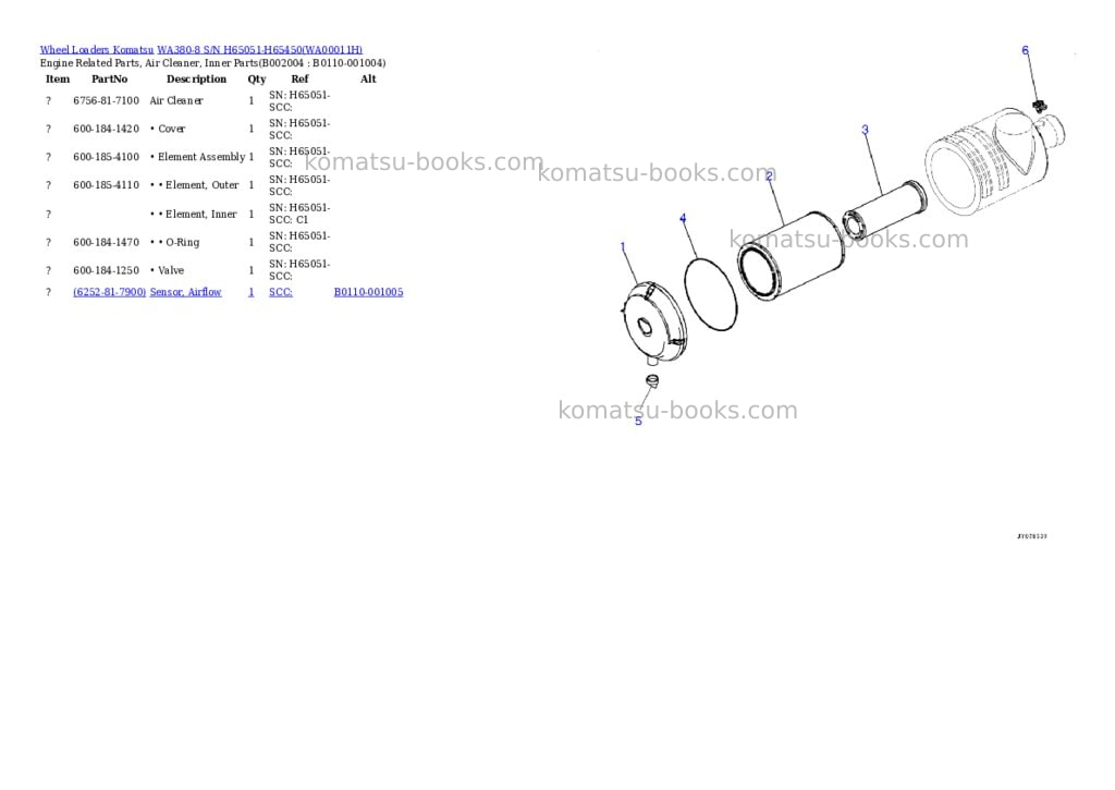 Komatsu wa380-8 s/n h65051-h65450 Parts catalog cover Page 4