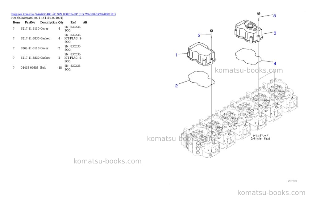 Komatsu SAA6D140E-7C S/N 830235-UP (For WA500-8) Parts catalog cover Page 2 Komatsu SAA6D140E-7C S/N 830235-UP (For WA500-8) Parts catalog cover Page 2