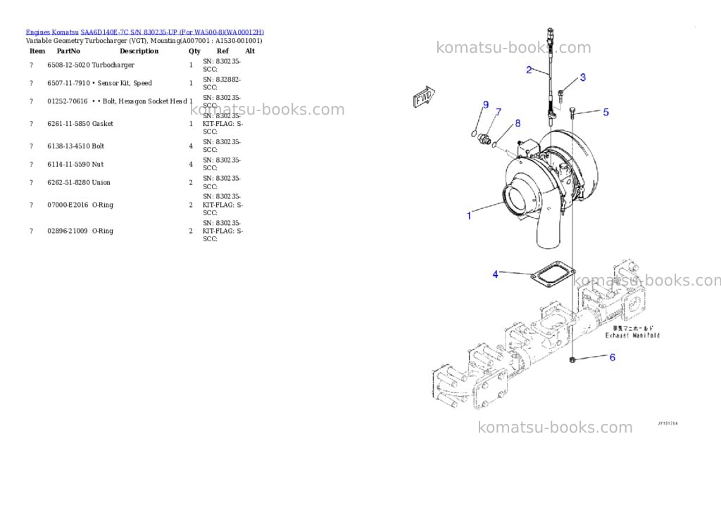 Komatsu SAA6D140E-7C S/N 830235-UP (For WA500-8) Parts catalog cover Page 6 Komatsu SAA6D140E-7C S/N 830235-UP (For WA500-8) Parts catalog cover Page 6