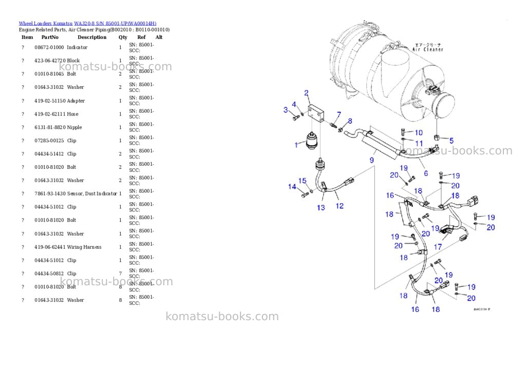 Komatsu WA320-8 S/N 85001-UP Parts catalog cover Page 10 Komatsu WA320-8 S/N 85001-UP Parts catalog cover Page 10