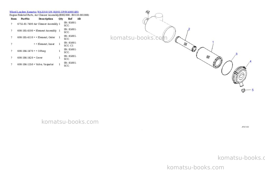 Komatsu WA320-8 S/N 85001-UP Parts catalog cover Page 8 Komatsu WA320-8 S/N 85001-UP Parts catalog cover Page 8