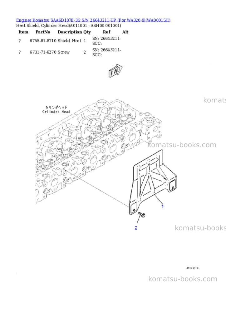 Komatsu SAA6D107E-3G S/N 26643211-UP (For WA320-8) Parts catalog cover Page 10