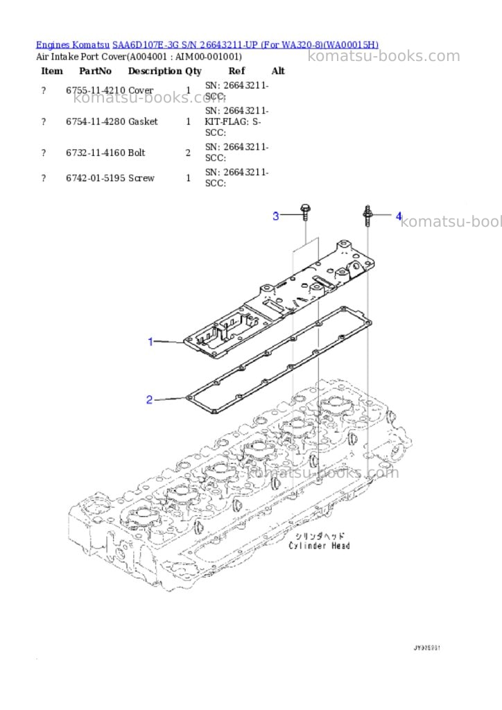 Komatsu SAA6D107E-3G S/N 26643211-UP (For WA320-8) Parts catalog cover Page 3
