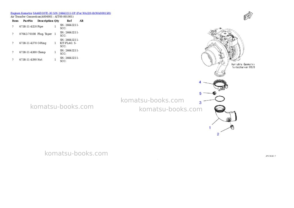 Komatsu SAA6D107E-3G S/N 26643211-UP (For WA320-8) Parts catalog cover Page 5