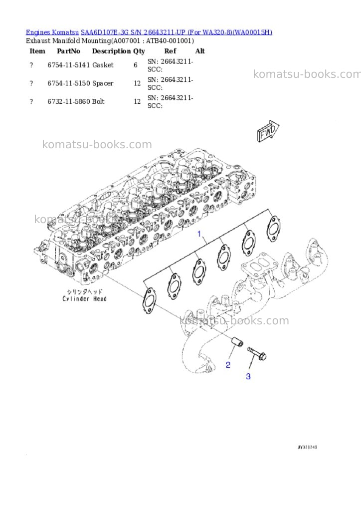 Komatsu SAA6D107E-3G S/N 26643211-UP (For WA320-8) Parts catalog cover Page 6