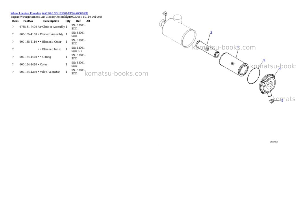 Komatsu WA270-8 S/N 83001-UP Parts catalog cover Page 8