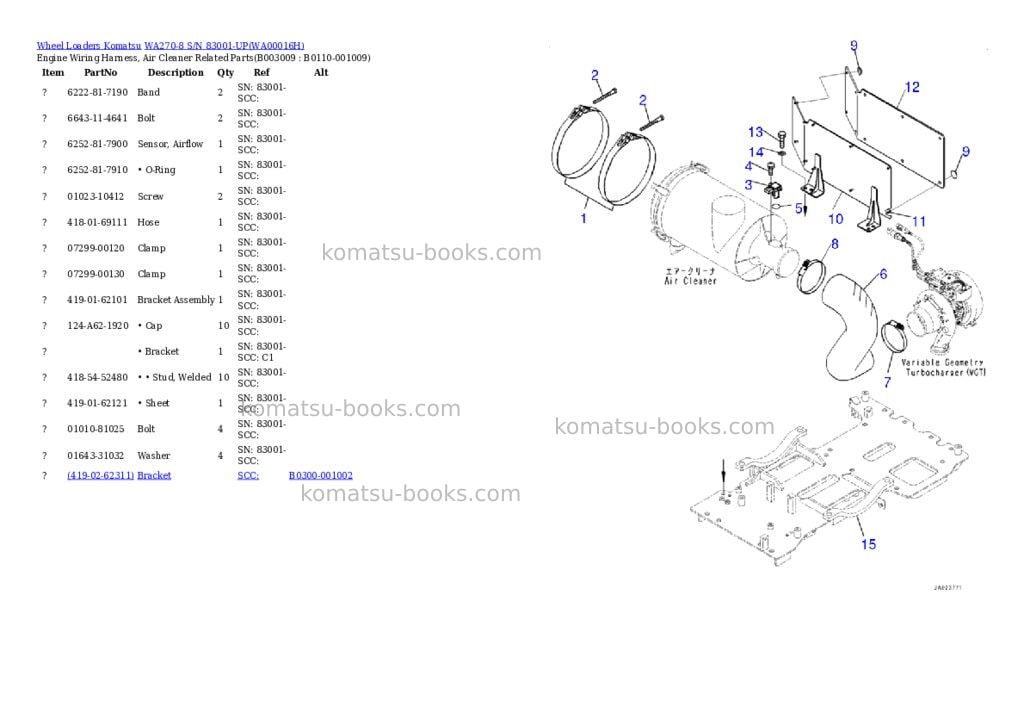 Komatsu WA270-8 S/N 83001-UP Parts catalog cover Page 9